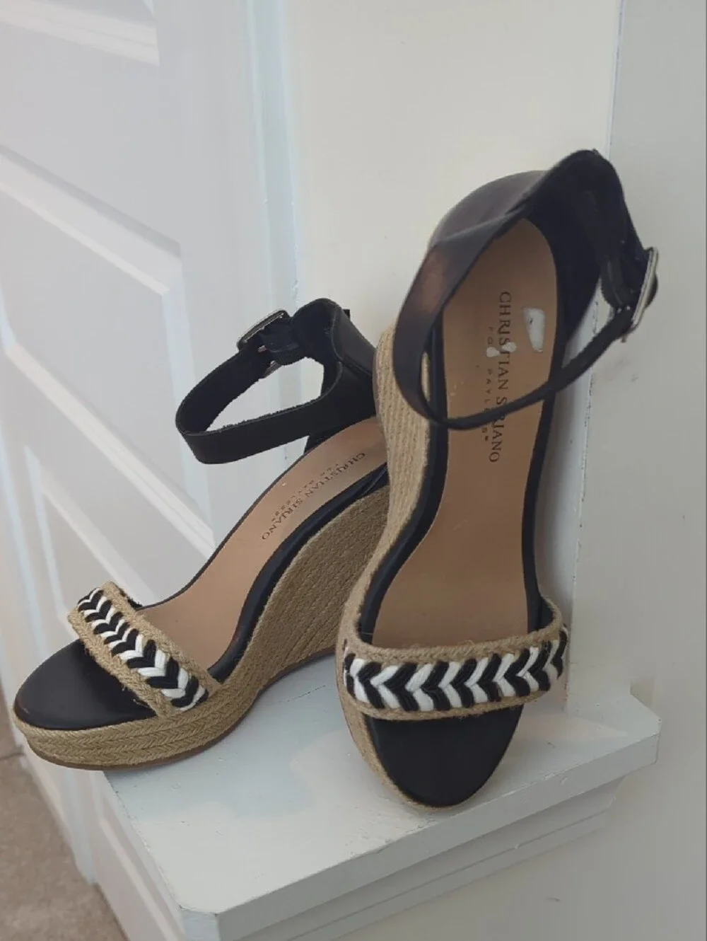 Christian Siriano Black and Natural Espadrille Wedge Sandals